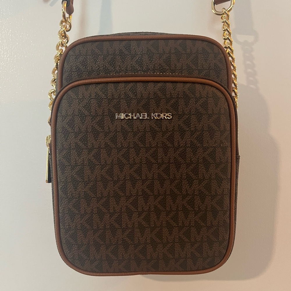 Michael Kors Dark Brown Crossbody with Gold Chain